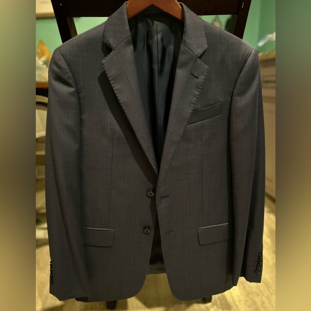 ARMANI COLLEZIONI NAVY SOLID 2 BUTTON WOOL SUIT COAT JACKET BLAZER 46